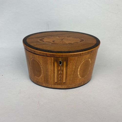 oval satinwood inlaid tea caddy - CATEGORY: ANTIQUE BOXES - DATED GEORGIAN