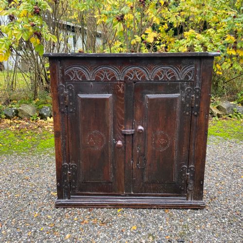 small carved oak cupboard dated 1680 - CATEGORY: ANTIQUE CUPBOARDS - DATED 17TH CENTURY