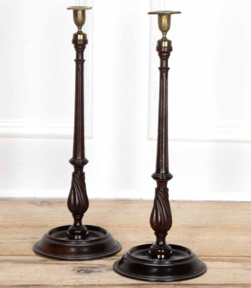 LARGE PAIR OF 19TH CENTURY ENGLISH MAHOGANY CANDLESTICKS - ADDITIONAL PHOTO 2