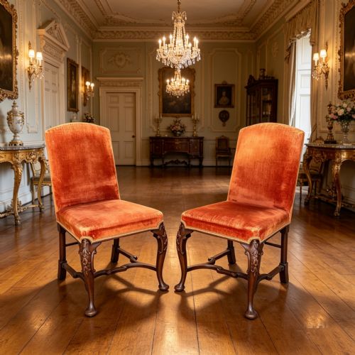 PAIR OF GEORGE II STYLE UPHOLSTERED AND CARVED WALNUT SIDE CHAIRS - ADDITIONAL PHOTO 1