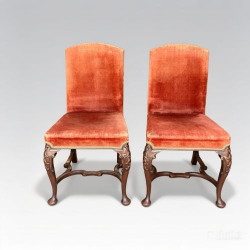 PAIR OF GEORGE II STYLE UPHOLSTERED AND CARVED WALNUT SIDE CHAIRS - ADDITIONAL PHOTO 2