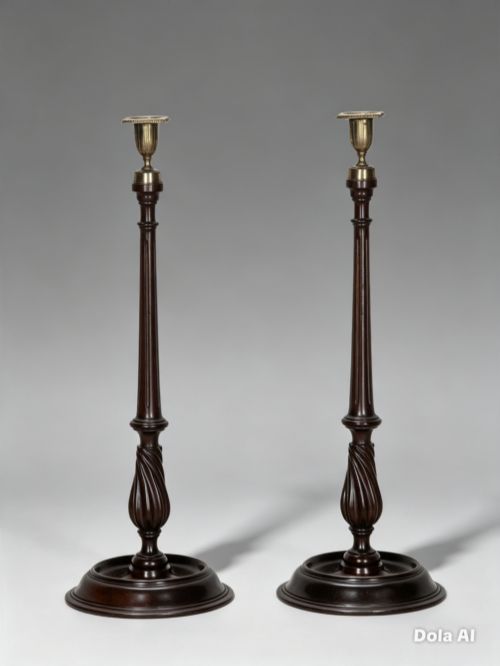 LARGE PAIR OF 19TH CENTURY ENGLISH MAHOGANY CANDLESTICKS
