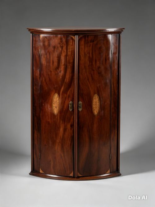 LATE 18TH CENTURY GEORGIAN BOW FRONTED INLAID CORNER CUPBOARD