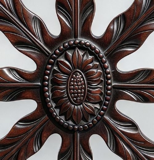 A set of ten mahogany wheelback dining chairs with carved circular backs and floral tapestry upholstered seats. View XI