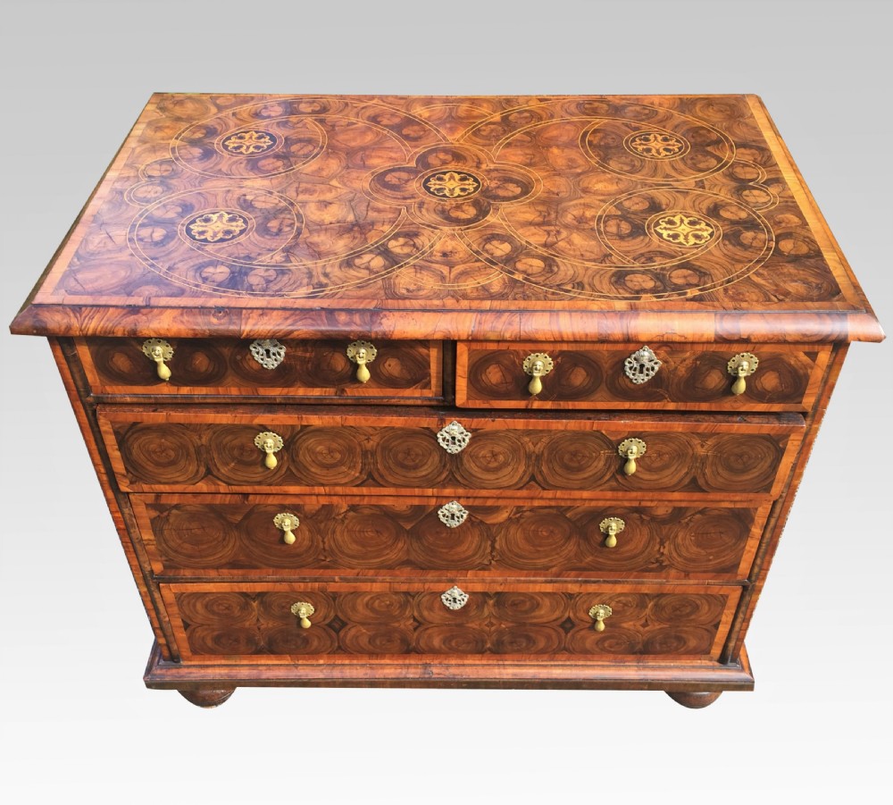 William & Mary oyster veneered chest of drawers View III