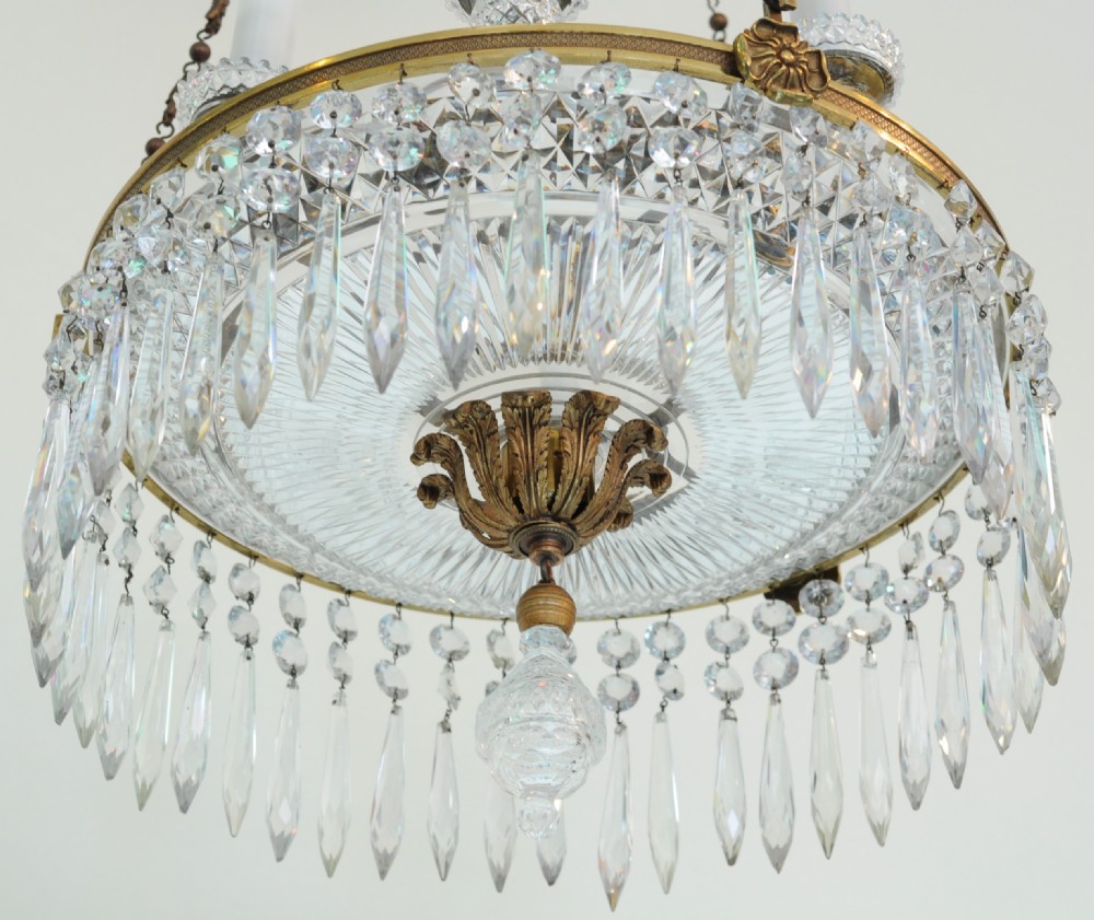 Fine Regency period cut glass and ormolu two tier Chandelier View III