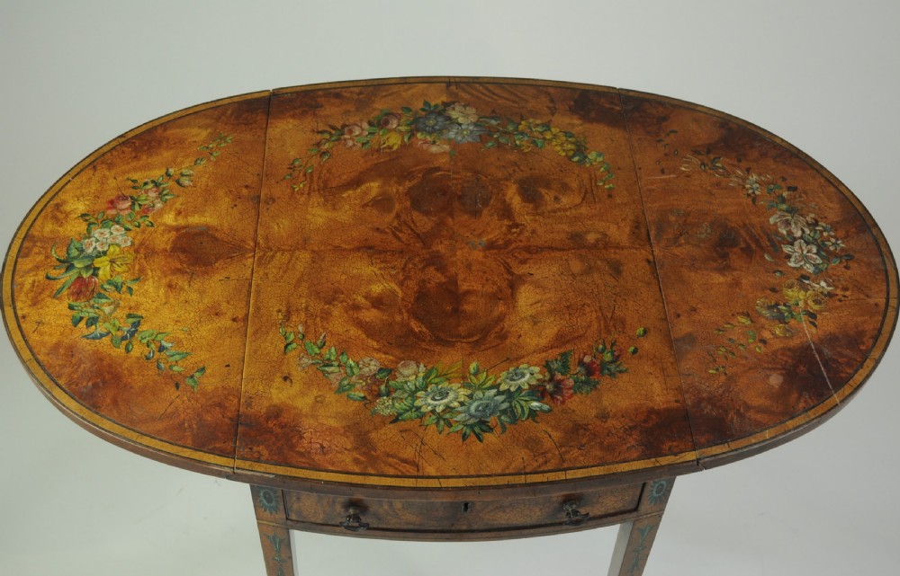 Late 19th century small painted satinwood oval Pembroke table View III