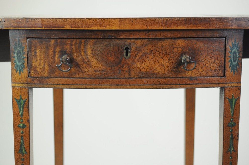 Late 19th century small painted satinwood oval Pembroke table View V