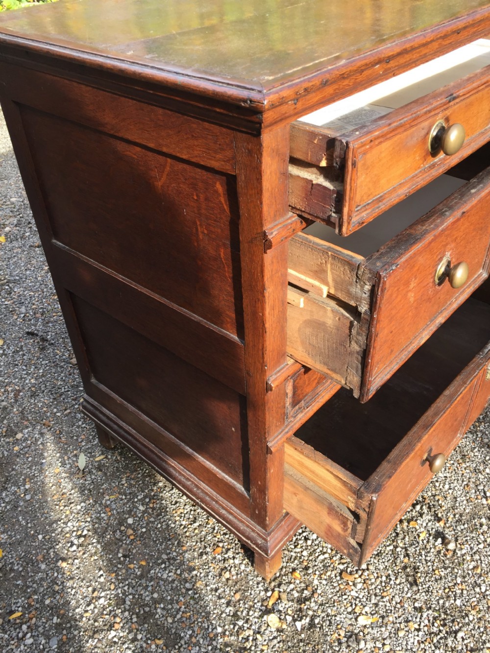 Small oak 17th century panel front chest of drawers View IV