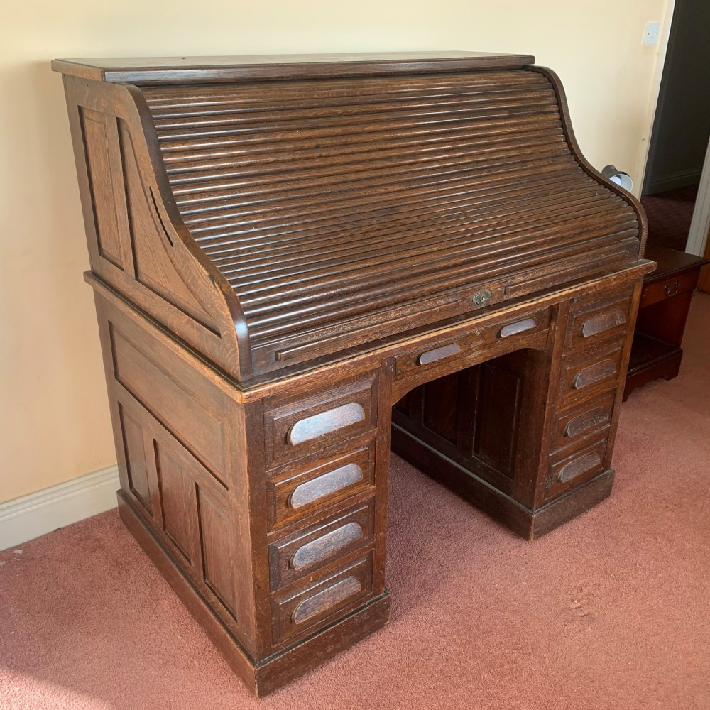 Edwardian oak roll top desk