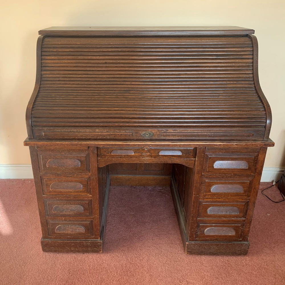 Edwardian oak roll top desk View II