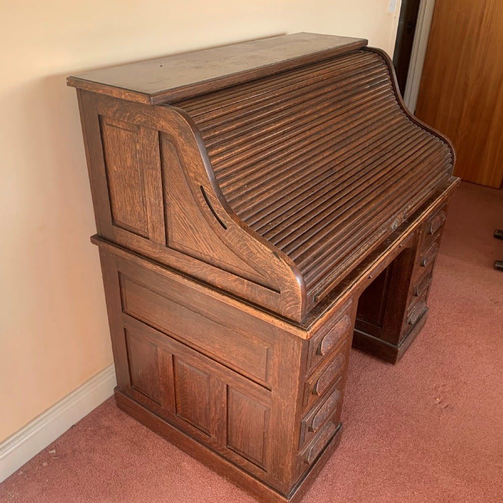 Edwardian oak roll top desk View III