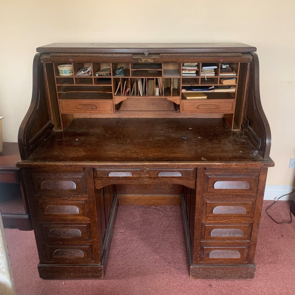 Edwardian oak roll top desk View IV