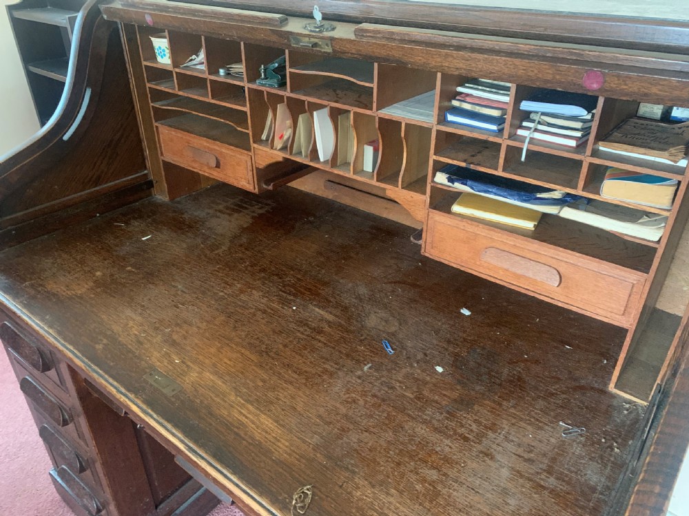 Edwardian oak roll top desk View V