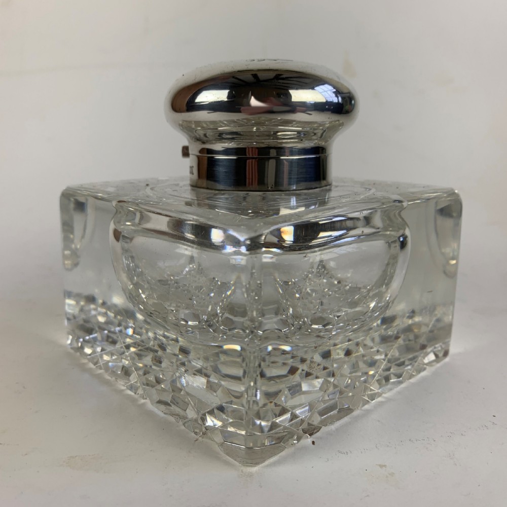 Large silver topped inkwell