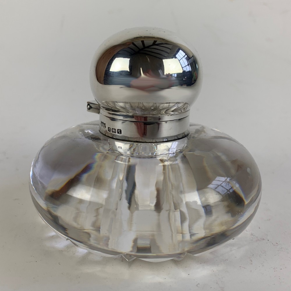 Silver topped glass inkwell
