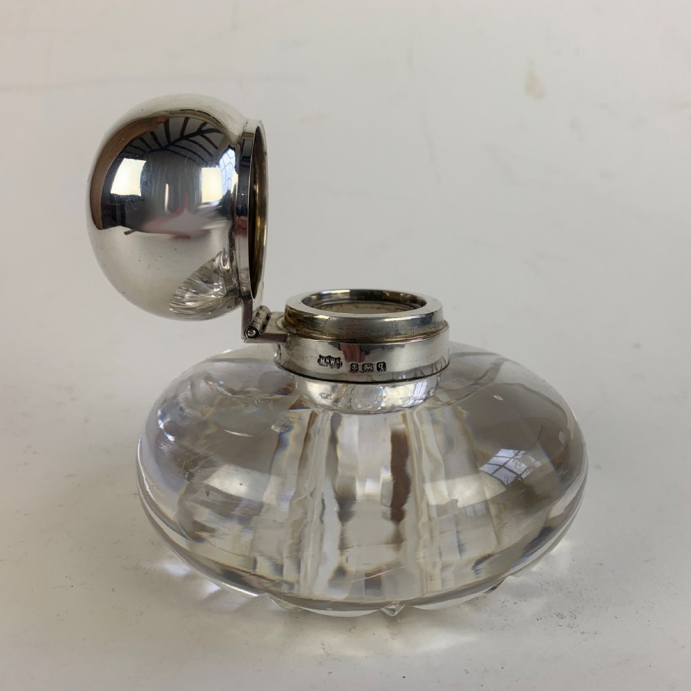 Silver topped glass inkwell View IV