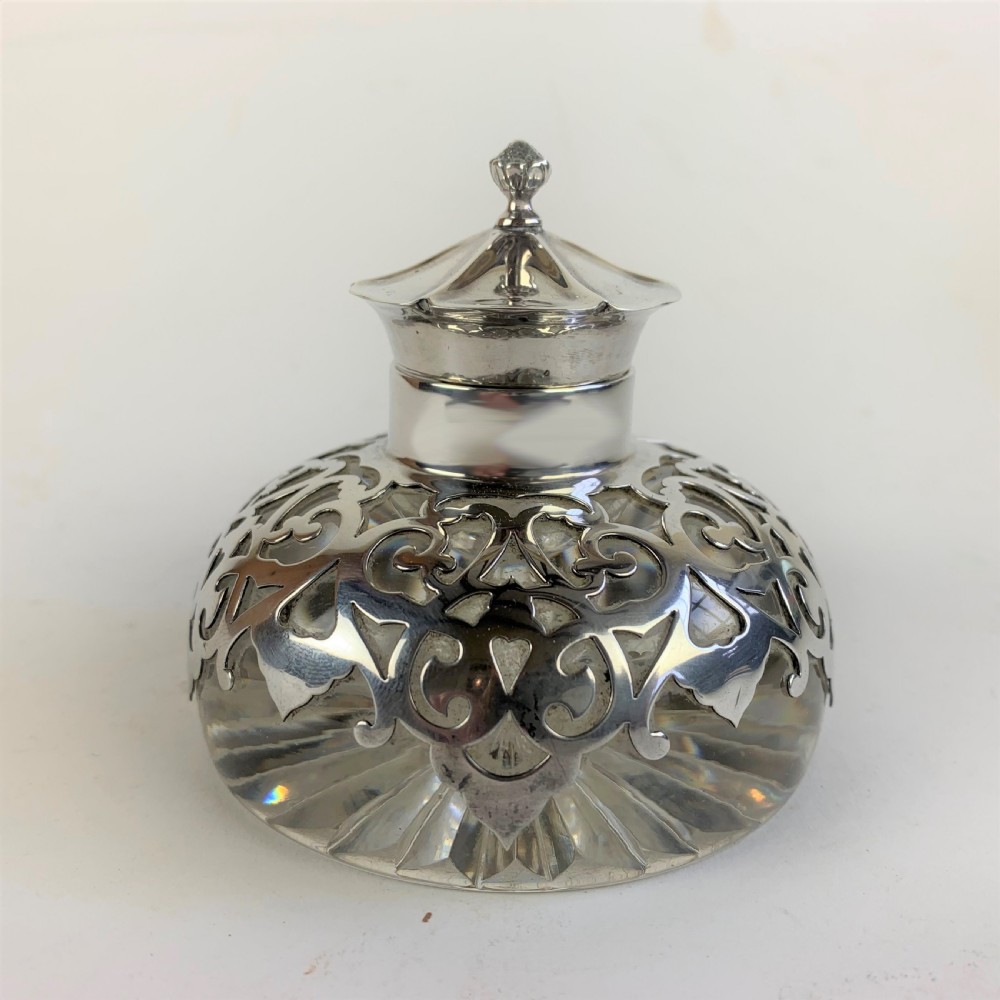 Silver topped glass inkwell