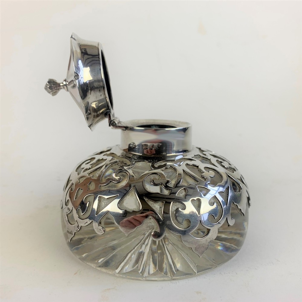 Silver topped glass inkwell View II