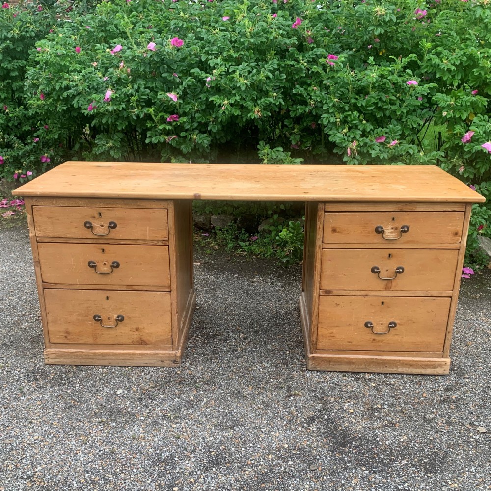 Antique pine pedestal desk View II