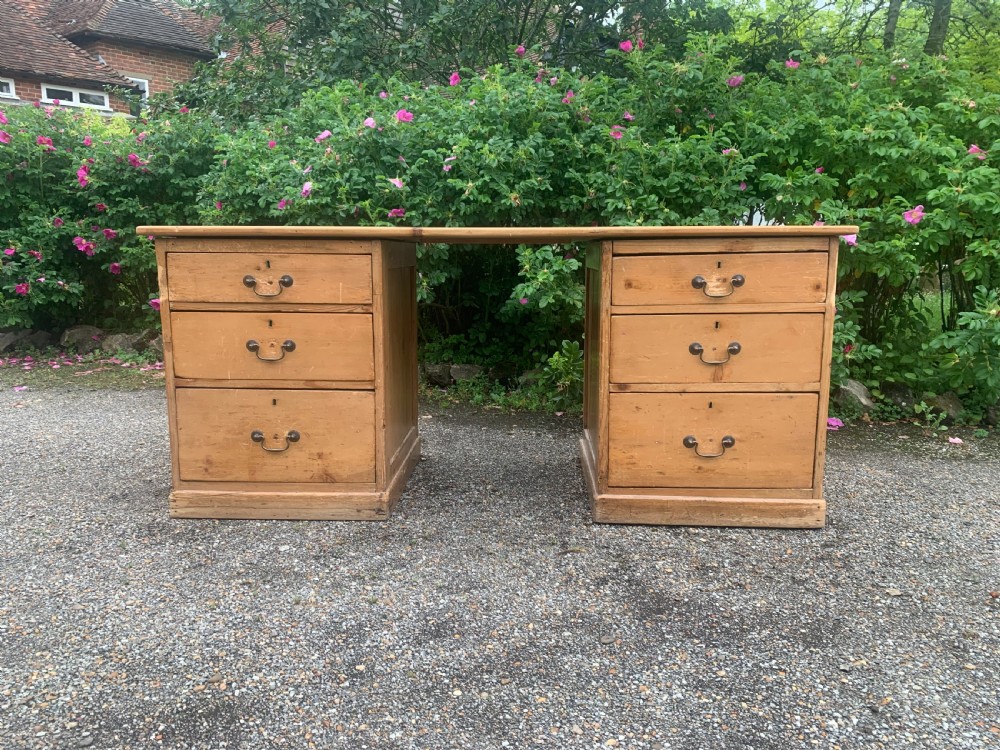 Antique pine pedestal desk View III