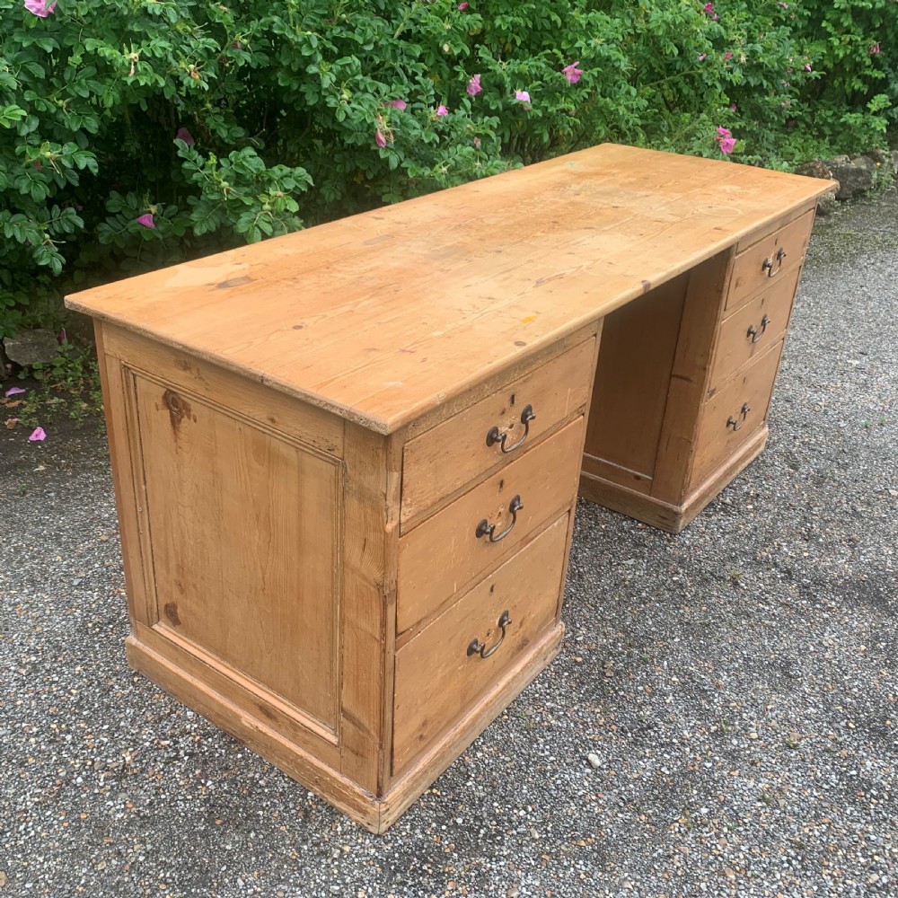 Antique pine pedestal desk View V