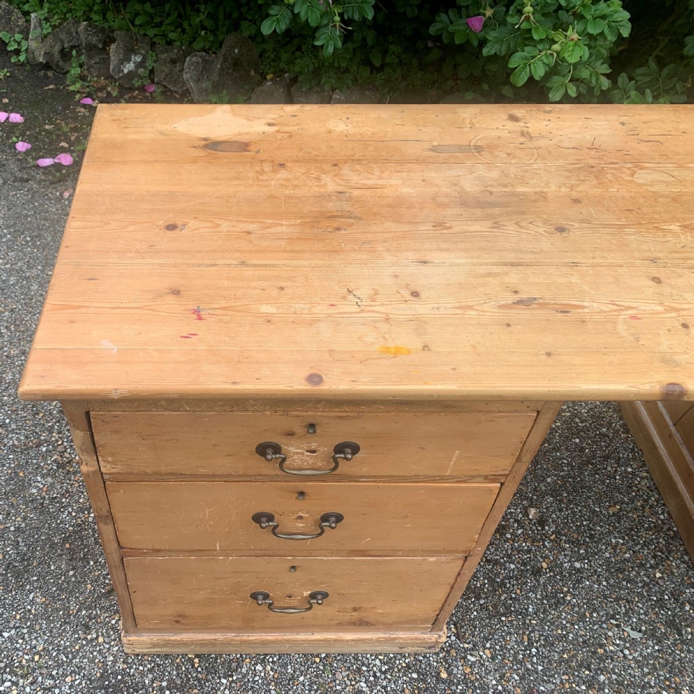Antique pine pedestal desk View VII
