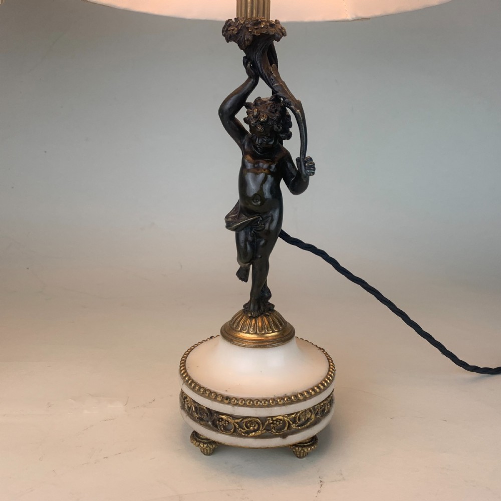 Pair of bronze putti table lamps View II
