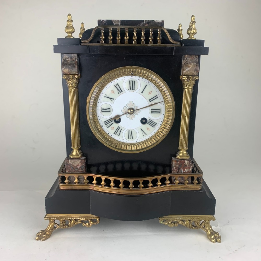 Black slate and marble mantle clock