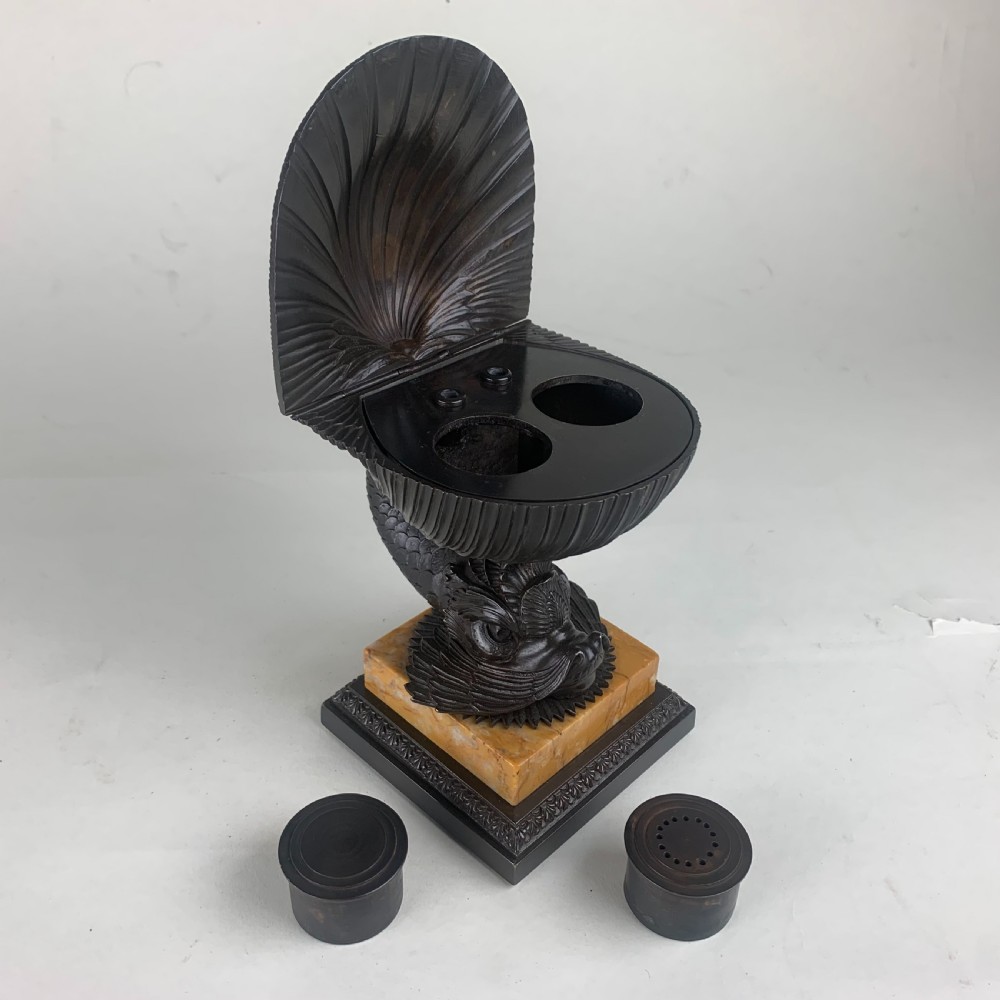 Bronze scallop shell and sea creature Desktop pastille/incense burner View III