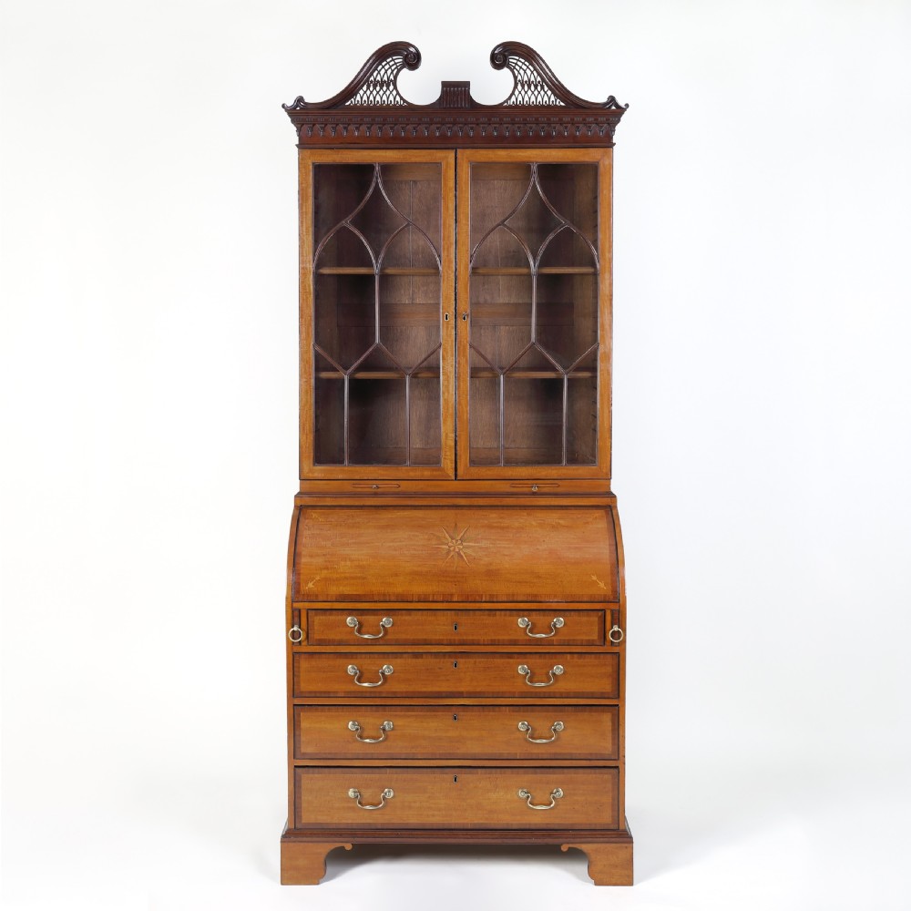 Satinwood and mahogany 18th century bureau bookcase attributable to Thomas Shearer