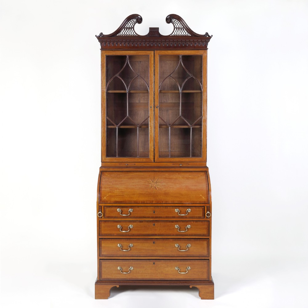 Satinwood and mahogany 18th century bureau bookcase attributable to Thomas Shearer View V