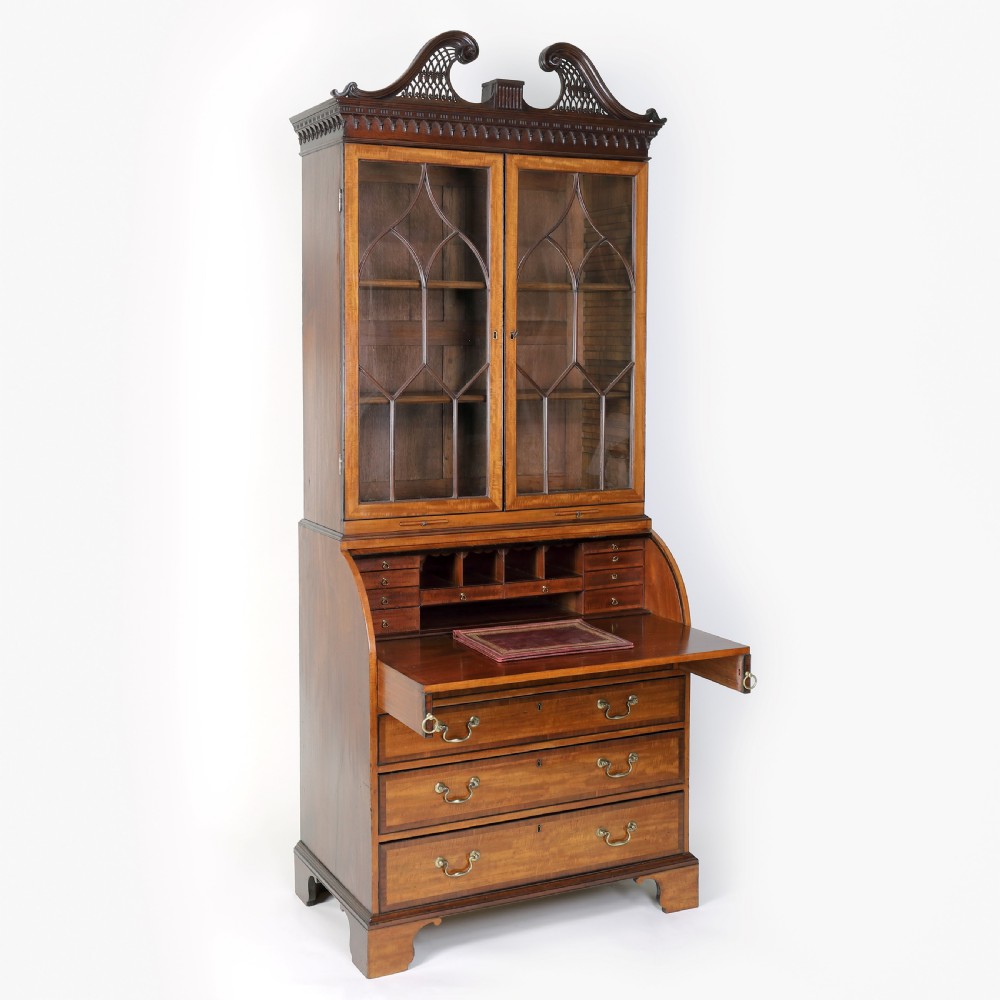 Satinwood and mahogany 18th century bureau bookcase attributable to Thomas Shearer View VII