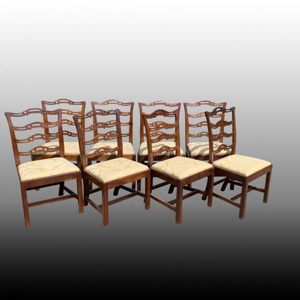 Set of eight mahogany Chippendale style ladder-back dining chairs View IV