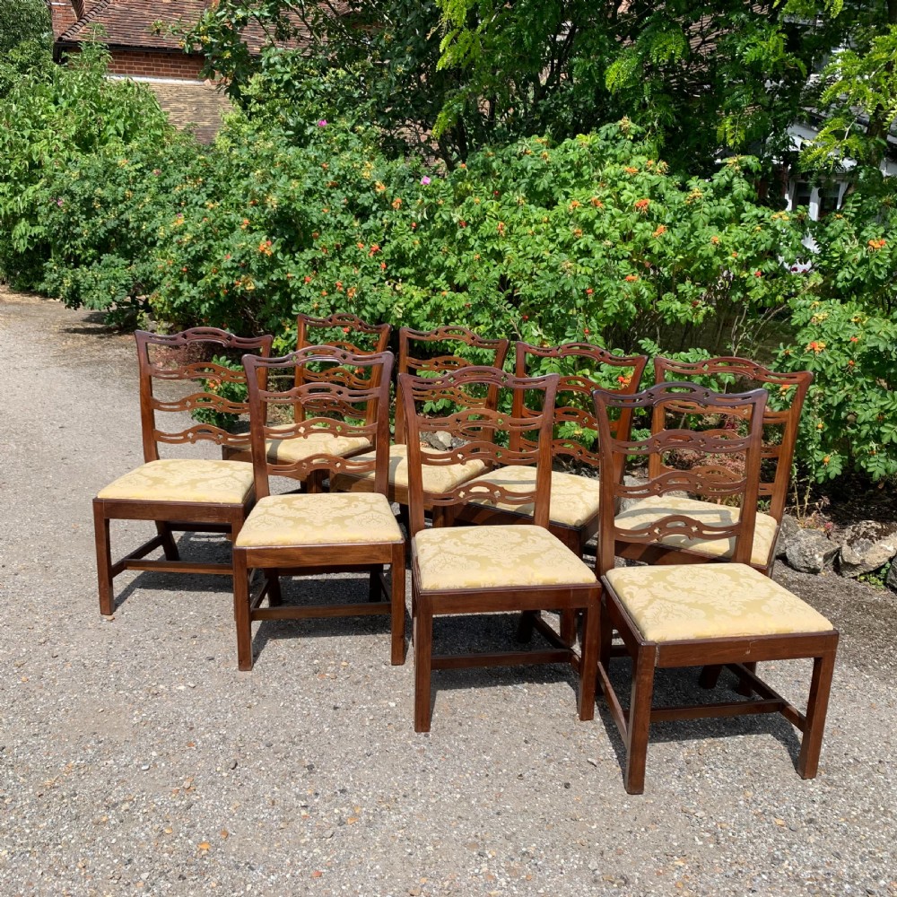 Set of eight mahogany Chippendale style ladder-back dining chairs View V