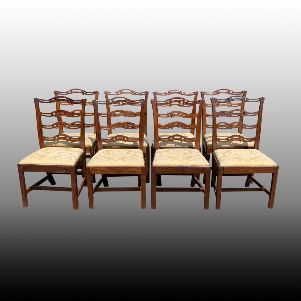 Set of eight mahogany Chippendale style ladder-back dining chairs View VI