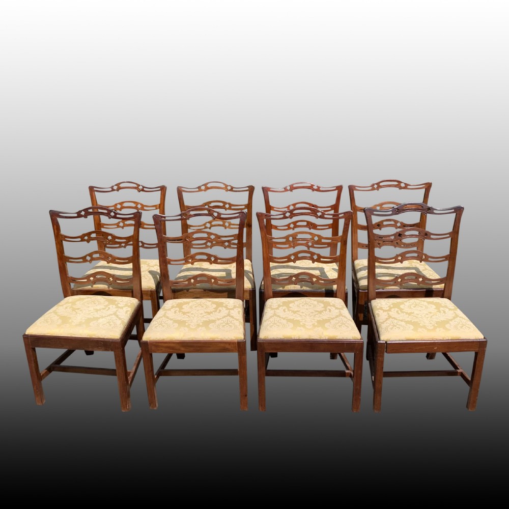 Set of eight mahogany Chippendale style ladder-back dining chairs View VII