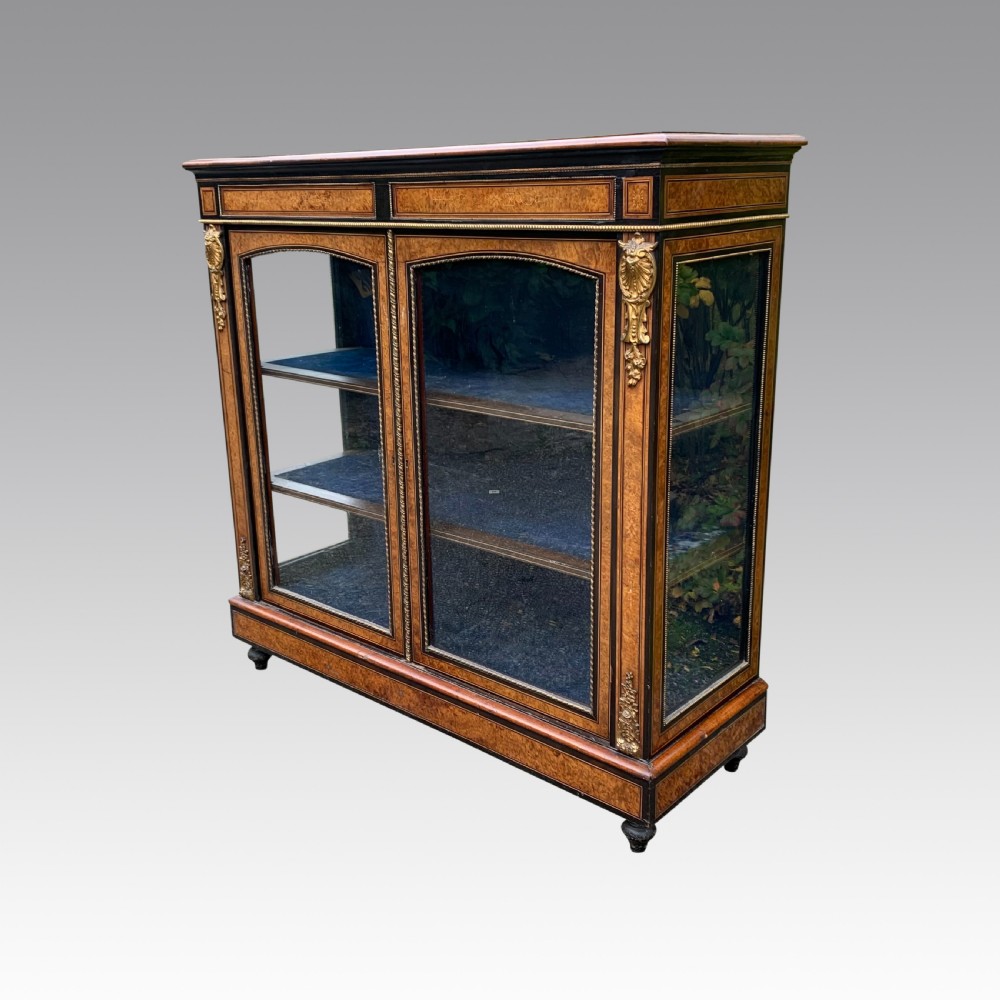 mid 19th Century burr walnut inlaid display cabinet/credenza View III
