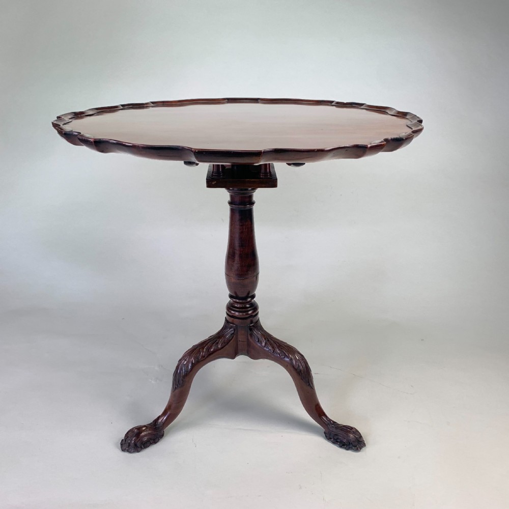 Georgian mahogany carved tripod table with piecrust top View II