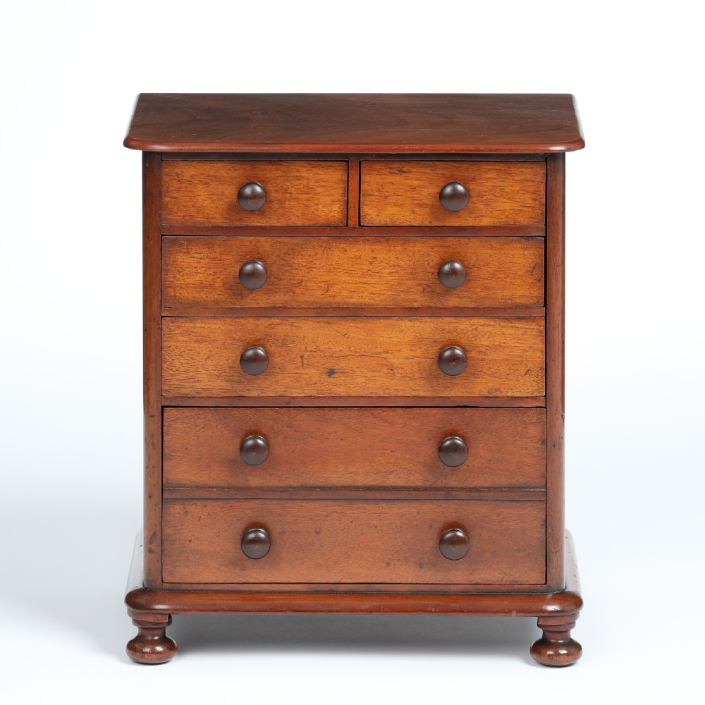Georgian miniature mahogany chest of drawers View II
