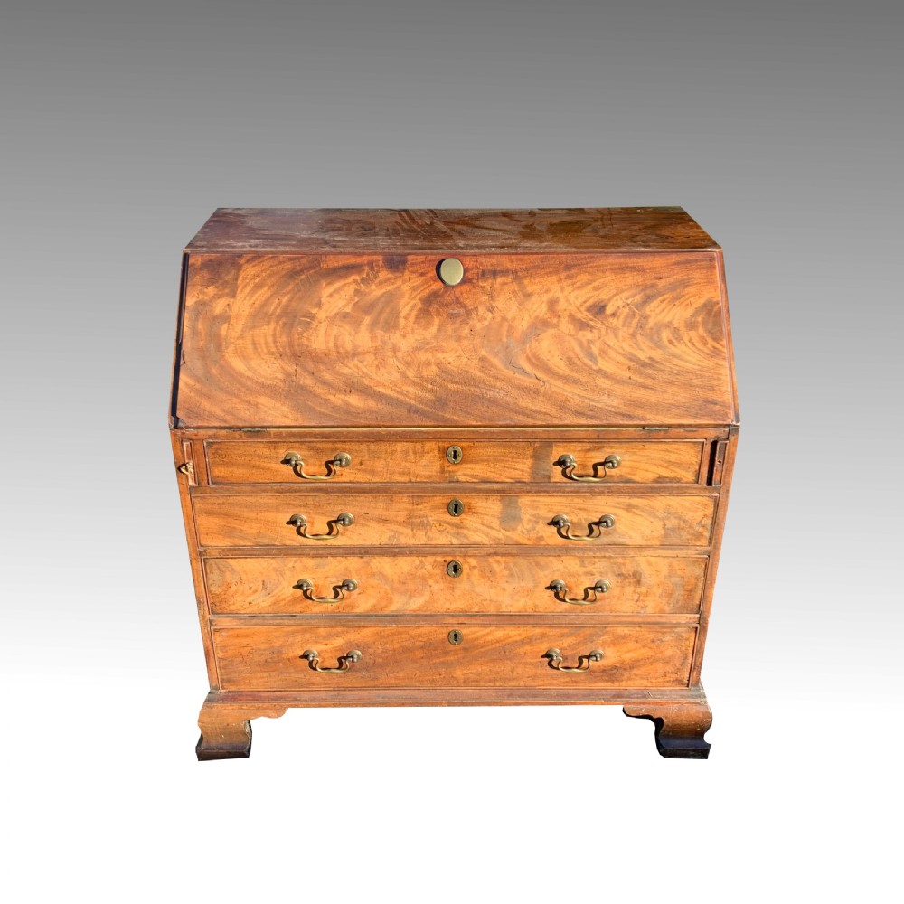 Georgian mahogany bureau with ogee feet View II