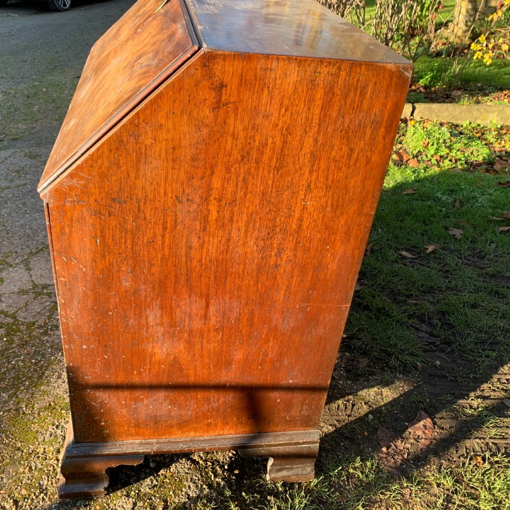 Georgian mahogany bureau with ogee feet View X