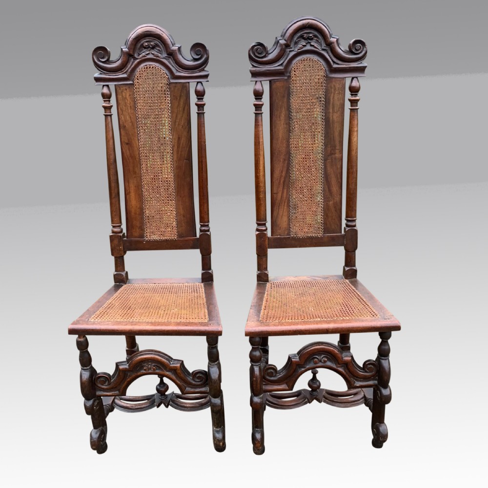 Pair of mid 19th century Carolean style high back walnut chairs View II