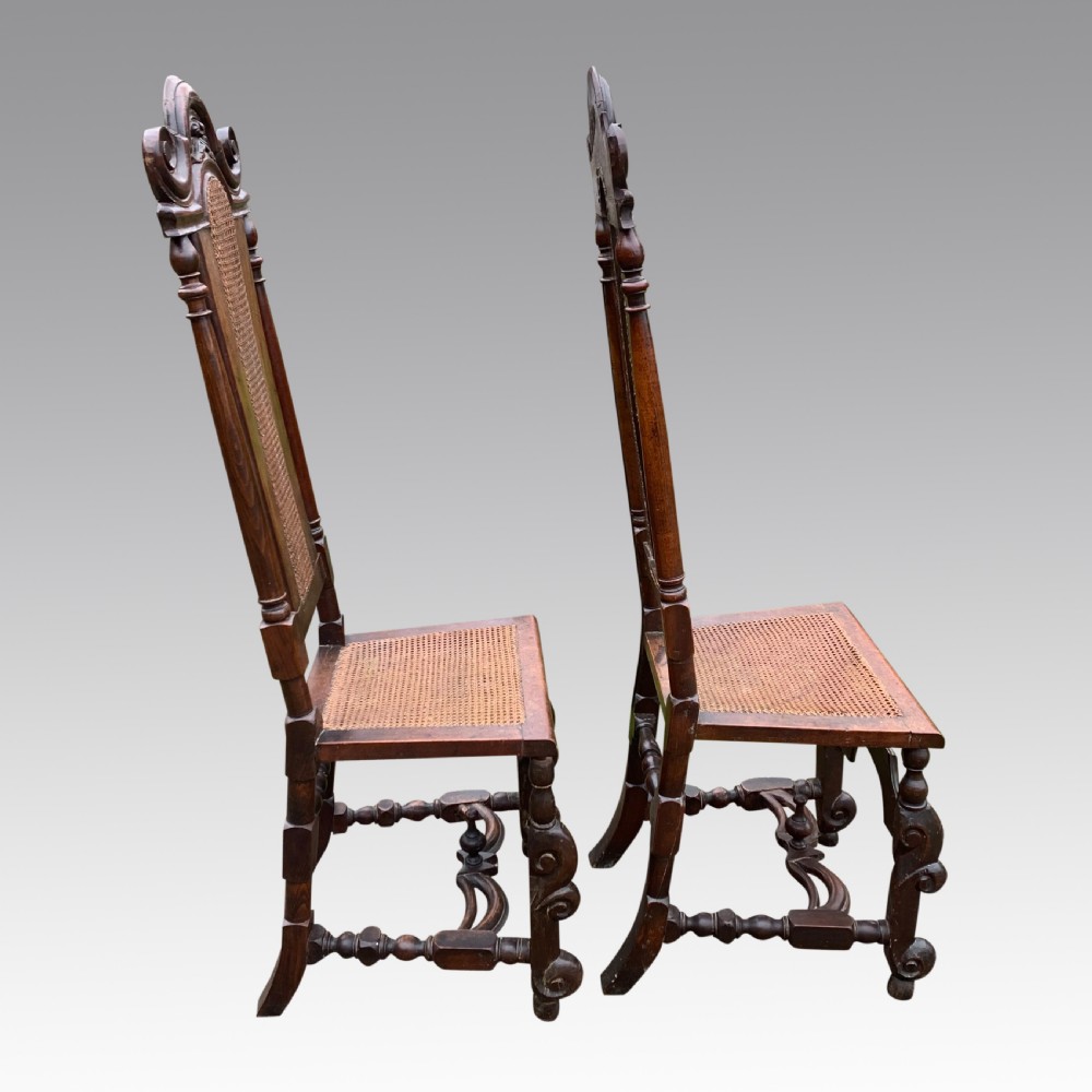 Pair of mid 19th century Carolean style high back walnut chairs View III