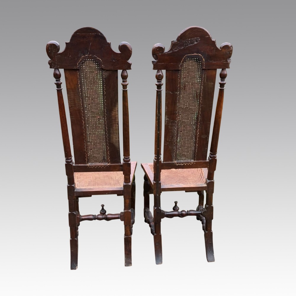 Pair of mid 19th century Carolean style high back walnut chairs View IV