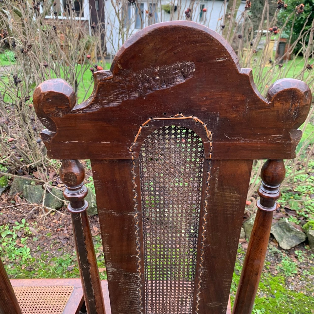 Pair of mid 19th century Carolean style high back walnut chairs View V
