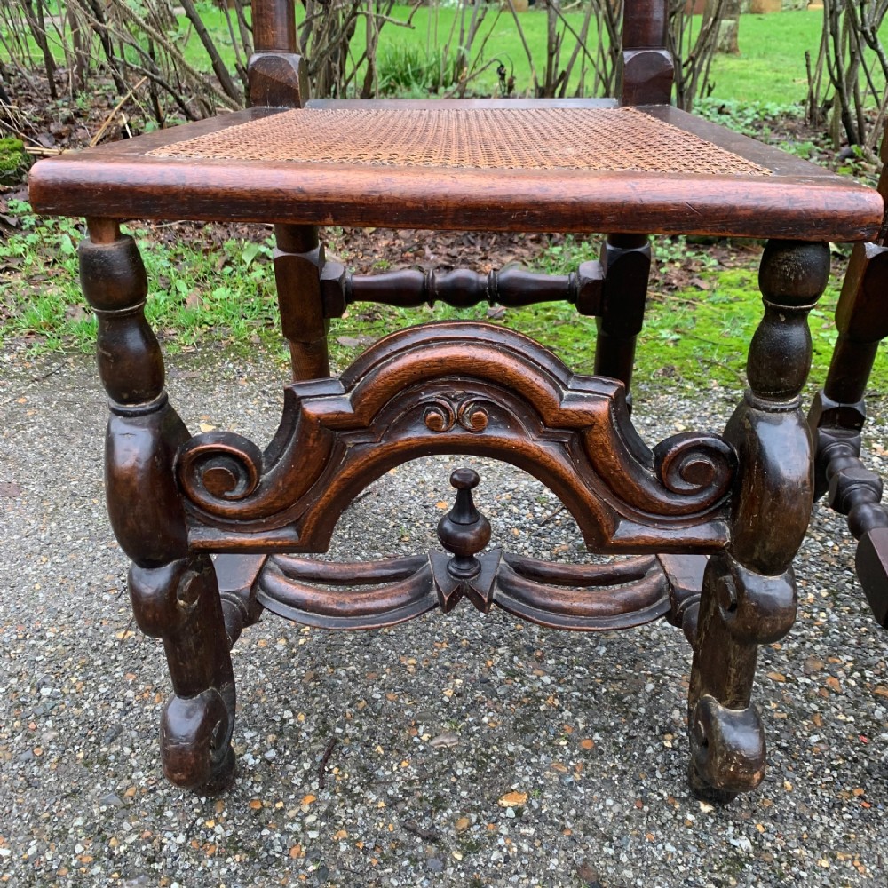 Pair of mid 19th century Carolean style high back walnut chairs View X