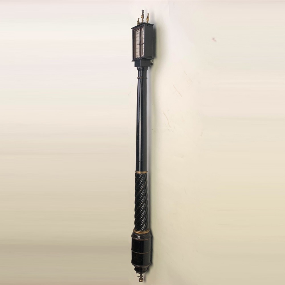 Ebonised fruitwood and brass-mounted siphon tube barometer