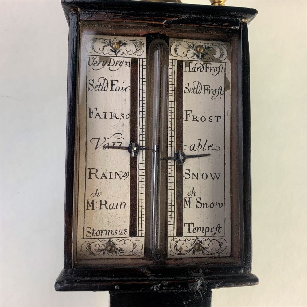 Ebonised fruitwood and brass-mounted siphon tube barometer View V