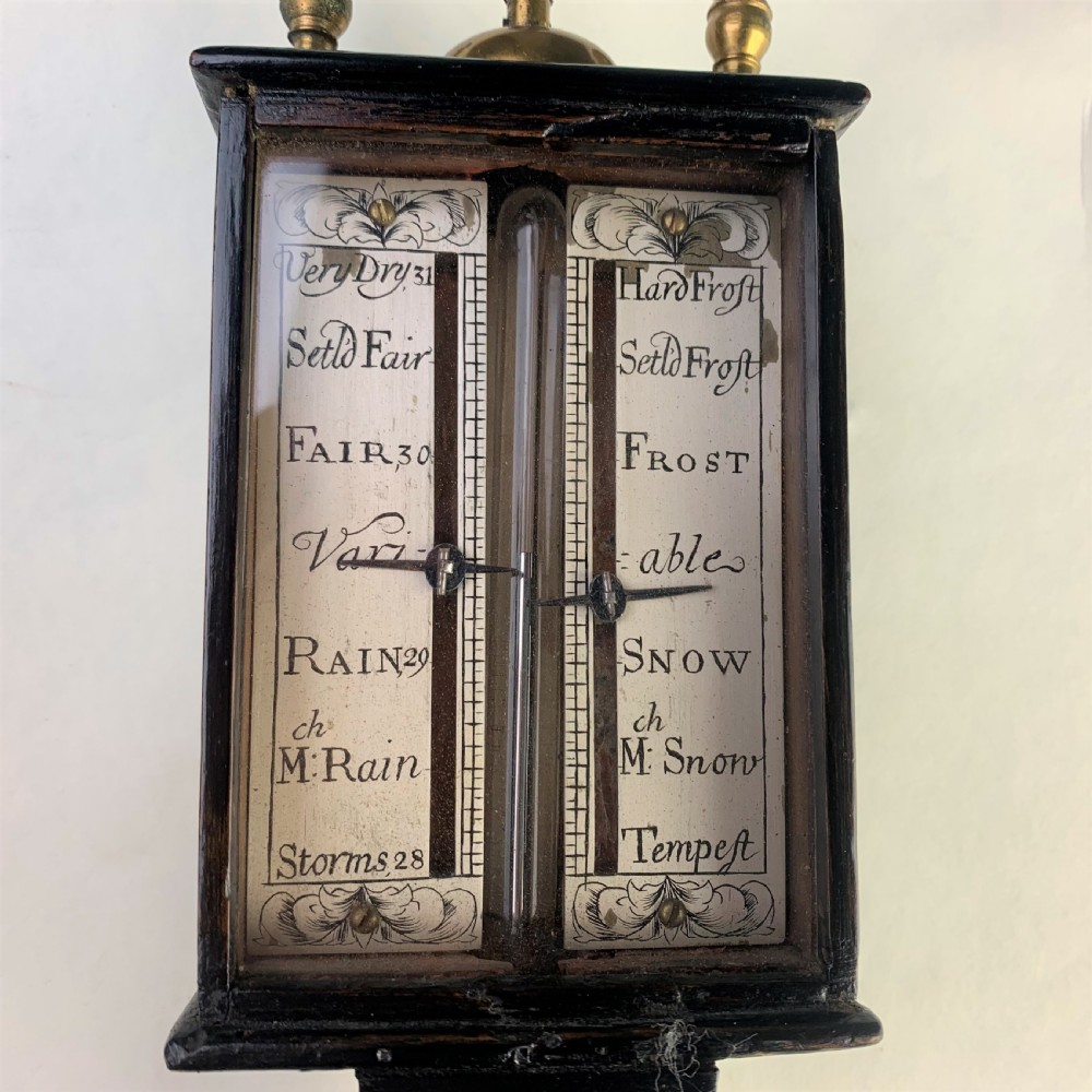 Ebonised fruitwood and brass-mounted siphon tube barometer View VI